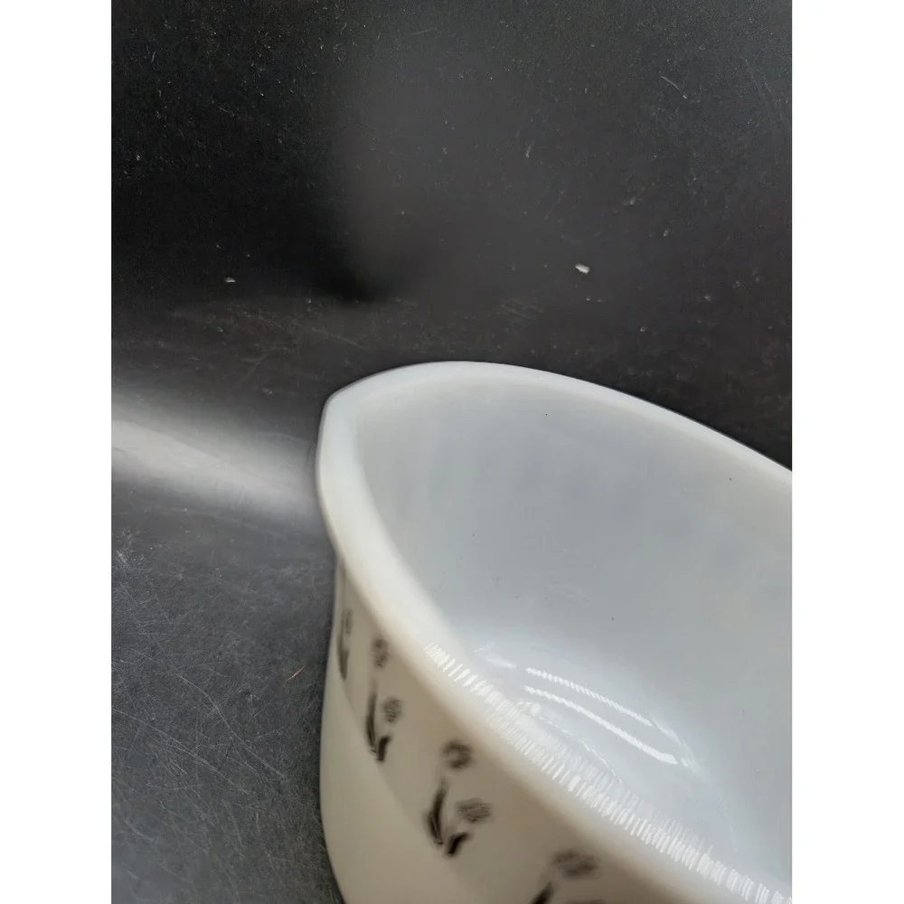 Hazel Atlas Milk Glass Mixing Bowl Black Wheat Pattern Vintage White MCM